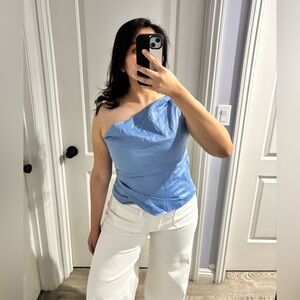 Zara Blue Asymmetrical One Shoulder Top, Size: L